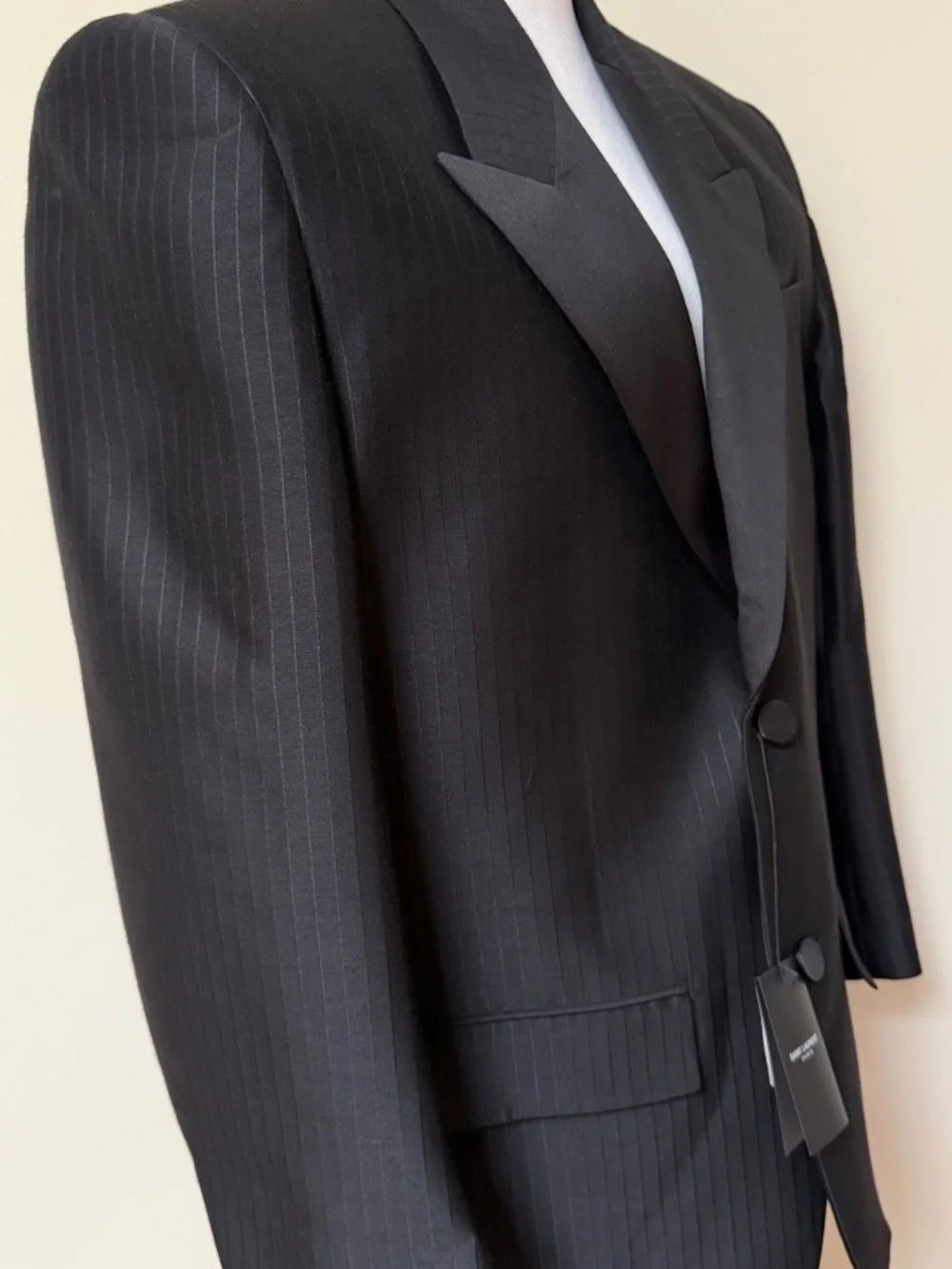 Saint Laurent YSL Runway Oversized Stripe Wool Tuxedo Blazer Jacket